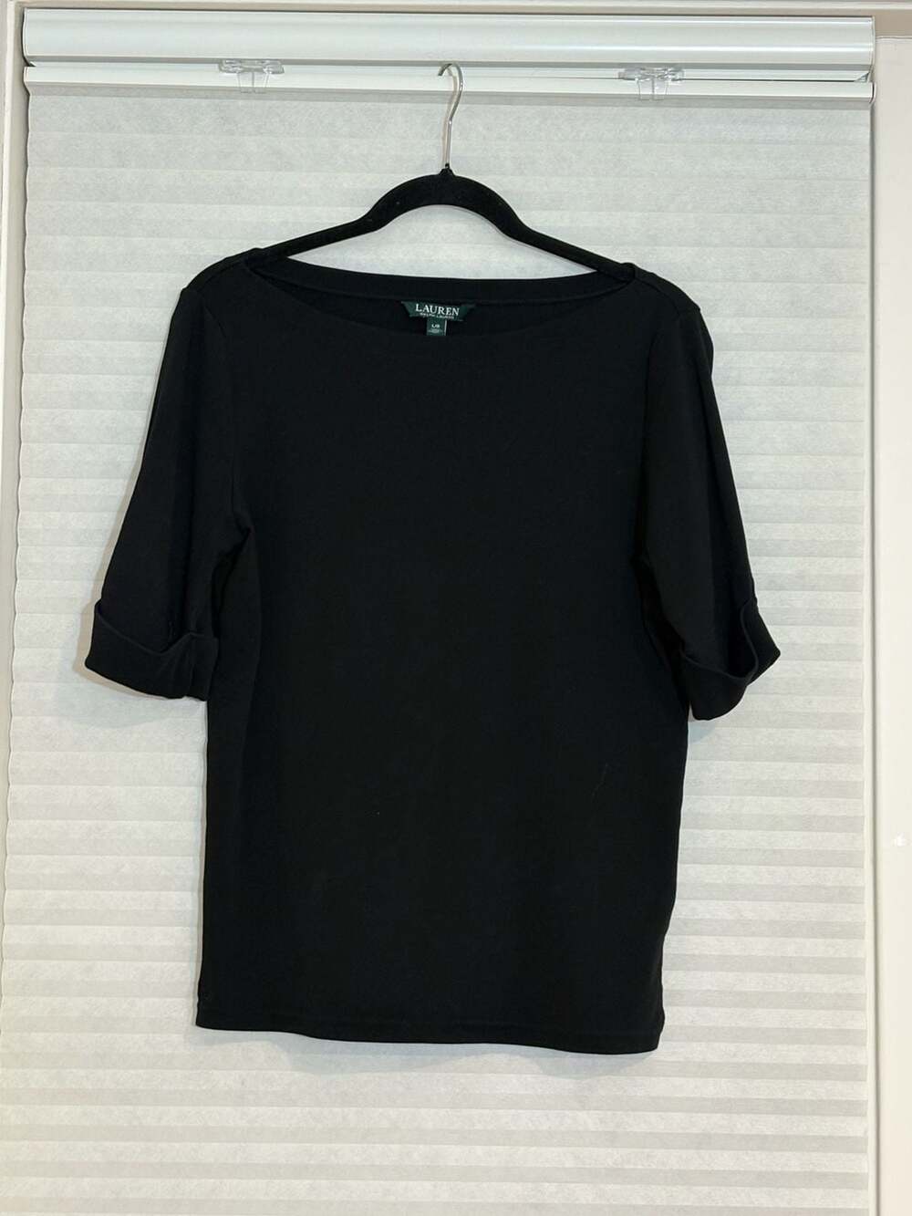 Lauren Ralph Lauren Top Size L/G Black Cotton Blend Boat Neck